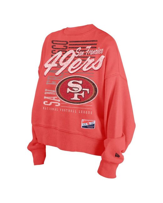 KTZ Red San Francisco 49ers Oversized Throwback Mineral Wash Crew Neck Sweatshirt