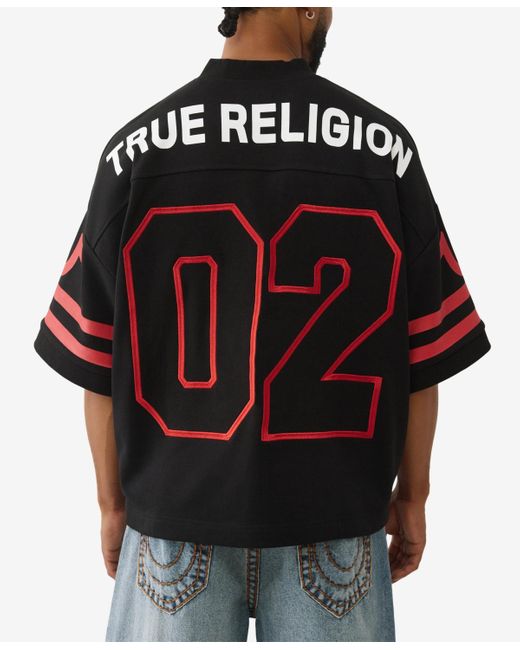 True Religion Black V-neck Football Knit Jersey T-shirt for men