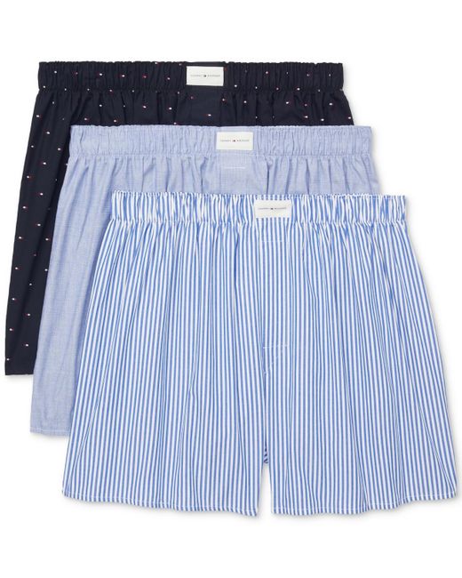Tommy Hilfiger Blue 3-pk. Classic Printed Cotton Poplin Boxers for men