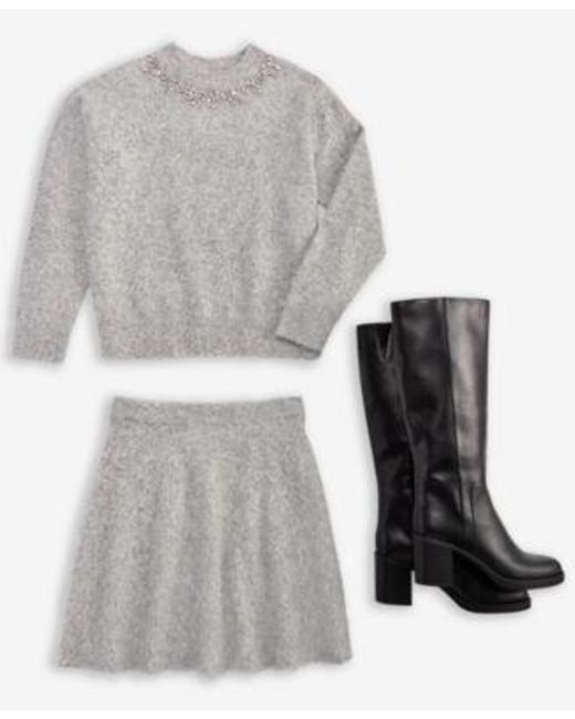 On 34th Women´s Gray Embellished Brushed Crewneck Sweater Mini Skirt Macys Exclusive sweaters