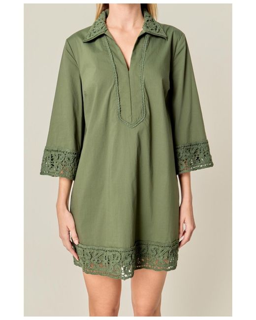 English Factory Crochet Accent Mini Dress in Green | Lyst