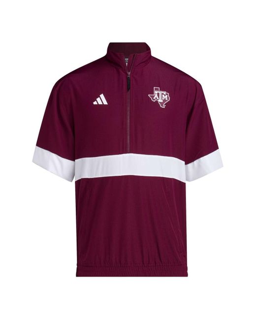 Adidas Red Texas A&m aggies Strategy Short Sleeve Half-zip Jacket for men