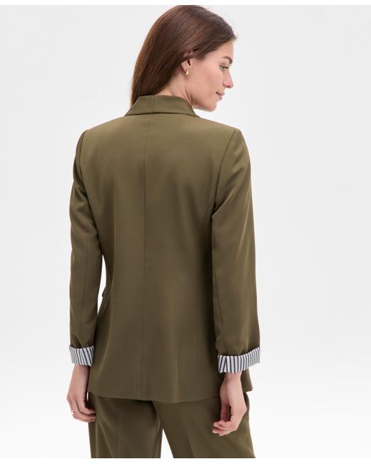 Tahari Green Brushed Woven Shawl-collar Jacket