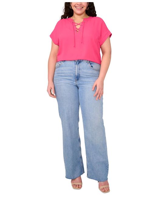 Vince Camuto Red Plus Size Lace-up Short-sleeve Top