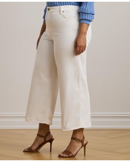 Ralph Lauren White Plus Size High-rise Wide-leg Cropped Jeans