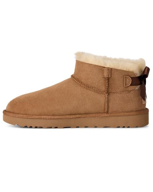 Ugg Brown Ultra Mini Bailey Bow Round Toe Booties