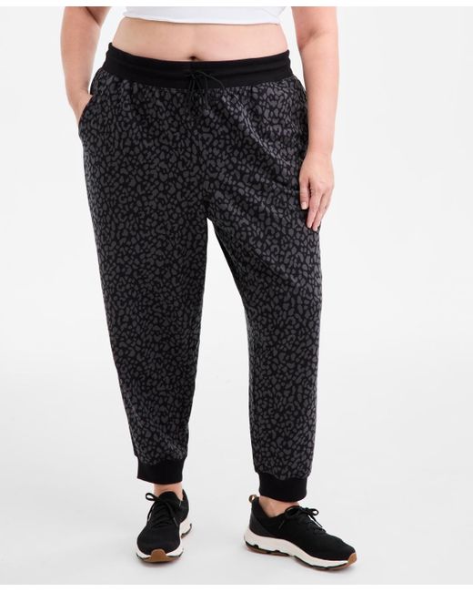 ID Ideology Black Plus Size Relaxed Animal-print Fleece joggers