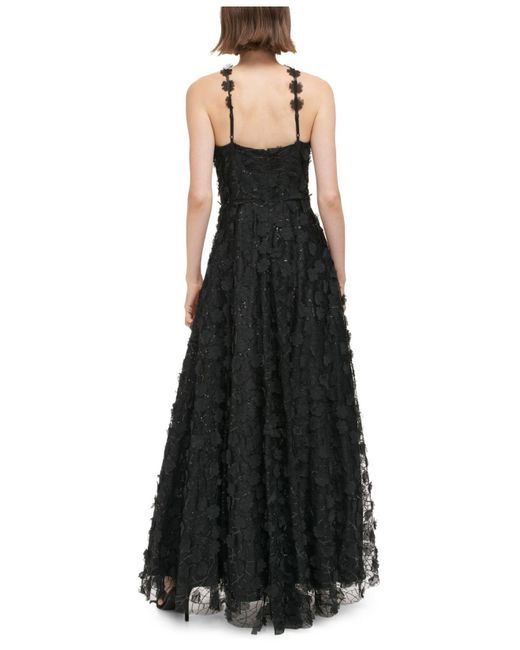 Eliza J 3d Floating Flowers Sequined Mesh Halter Gown in Black | Lyst