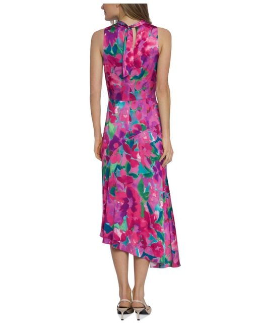 Maggy London Pink Floral Cowlneck Asymmetric Dress