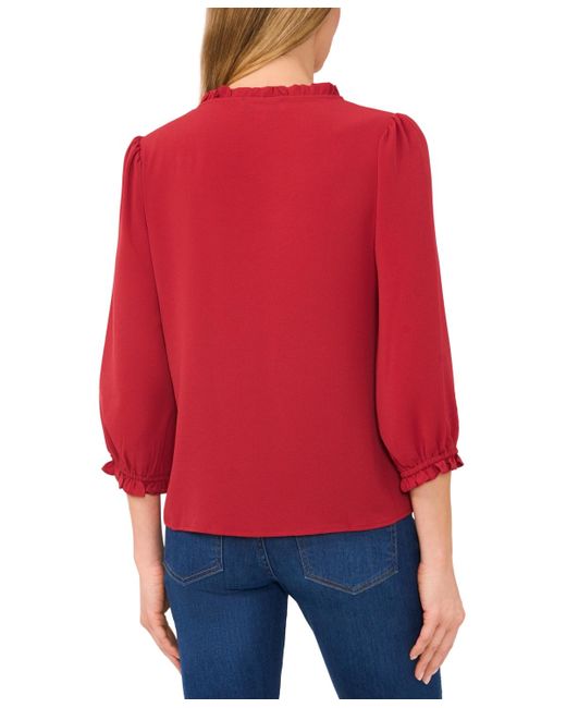 Cece Red Ruffled Button-front 3/4-sleeve Blouse
