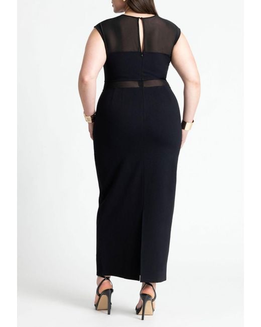 Eloquii Black Plus Size Cap Sleeve Mesh Midi Dress