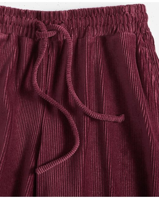 On 34th Red Ribbed Velour Drawstring Pants