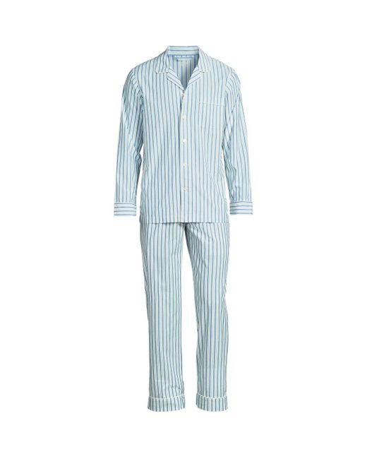 Lands' End Blue Long Sleeve Essential Pajama Set for men