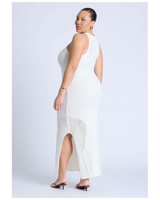 Eloquii White Plus Size Sweater Dress With Open Stitch & Cutouts