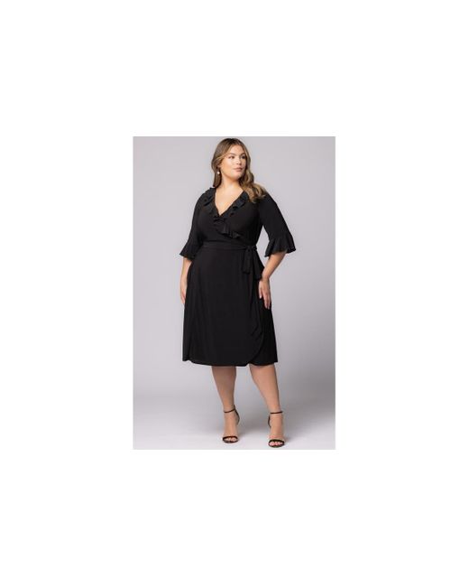 Kiyonna Black Plus Size Barcelona Midi Wrap Dress