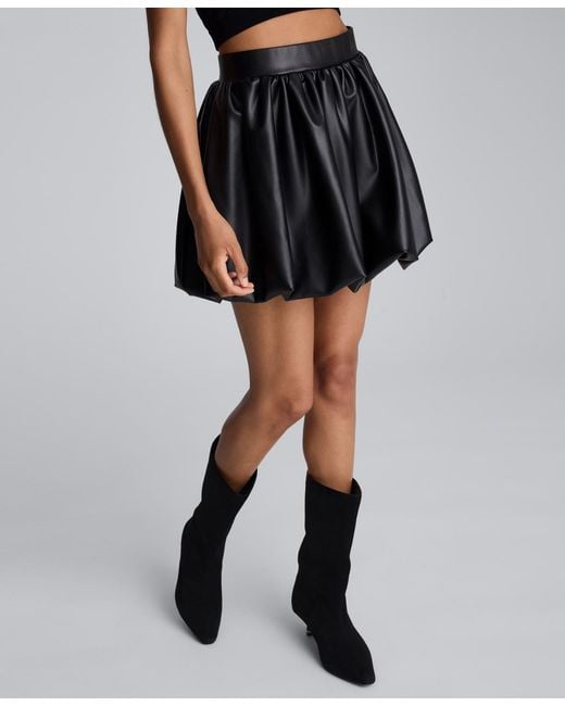 Kenneth Cole Black Faux Leather Pull-on Bubble Mini Skirt