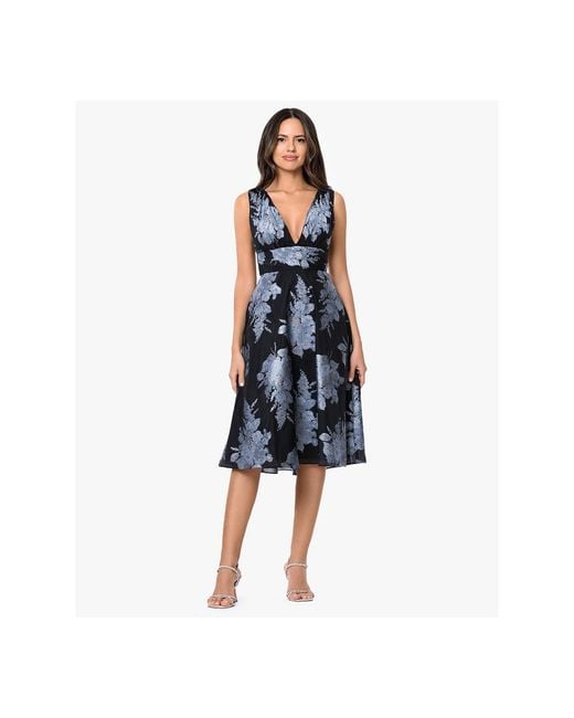 Betsy & Adam Women's Blue V-neck Brocade Dress