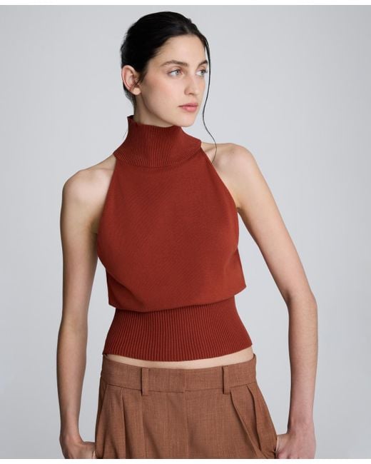 Kenneth Cole Brown Sleeveless Mock Neck Top