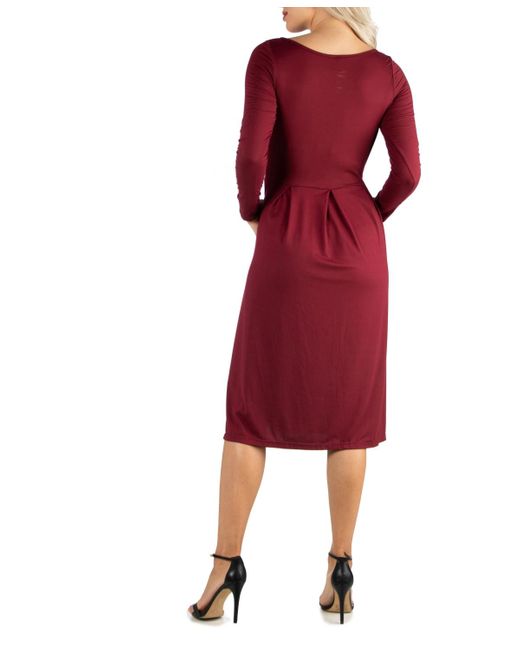 24seven Comfort Apparel Red Midi Length Fit And Flare Dress