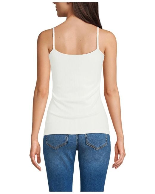Lands' End White Variegated Micro Rib Lace Trim Cami