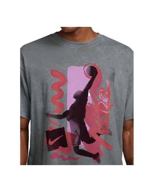 Nike Gray Max90 Relaxed Fit Short Sleeve Basketball Graphic T-shirt for men