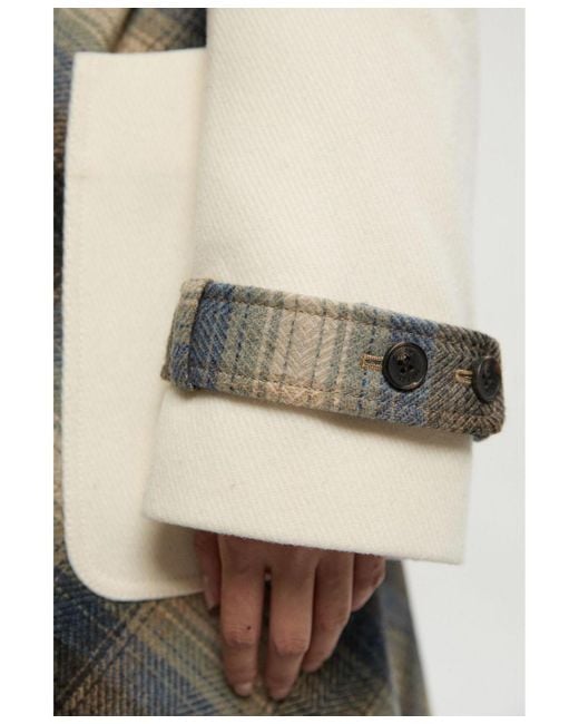 Karen Millen White Wool Check Trench Midi Coat