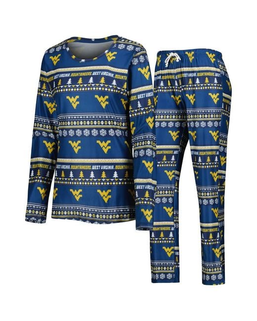 Concepts Sport Blue 2-piece West Virginia Mountaineers Holiday Long Sleeve Top And Pants Sleep Set