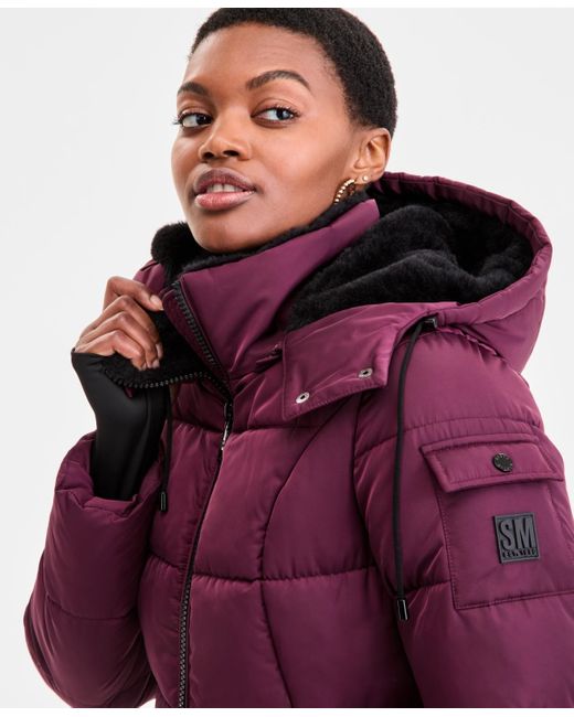Steve Madden Purple Faux-fur-trim Hooded Puffer Coat
