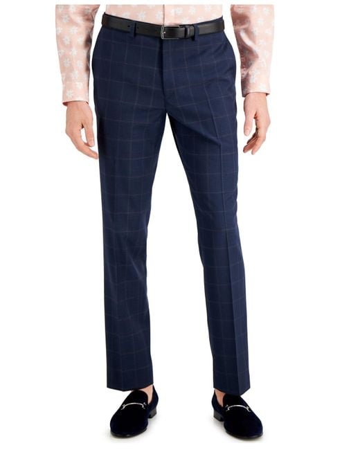 Blue Windowpane Plaid Suit Pants 