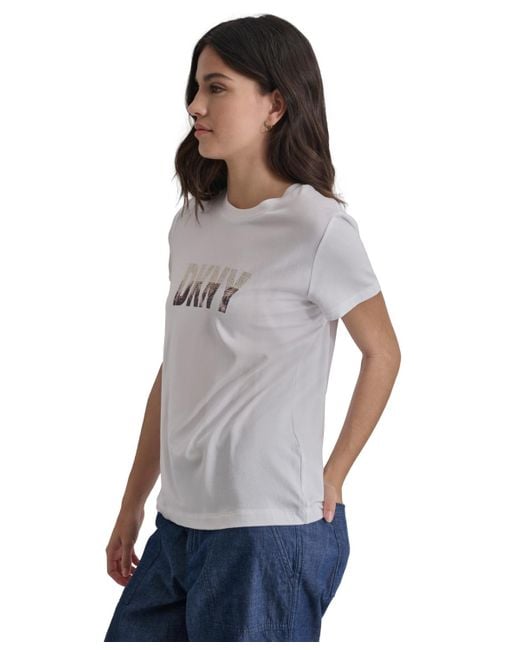 DKNY Gray Cityscape-rhinestone Logo T-shirt