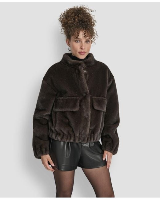 DKNY Black Collar Neck Bomber Coat