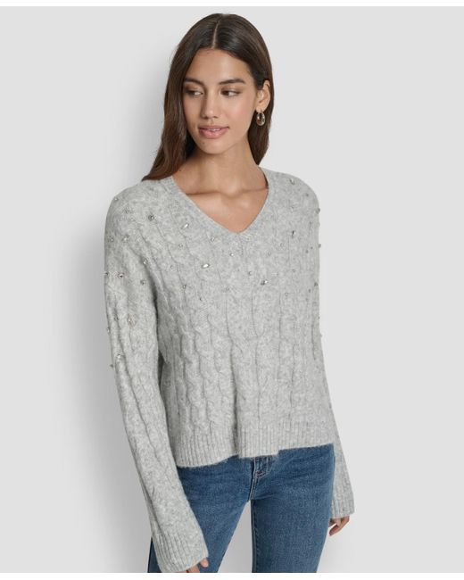 DKNY Gray Embellished Detail Long-sleeve Sweater