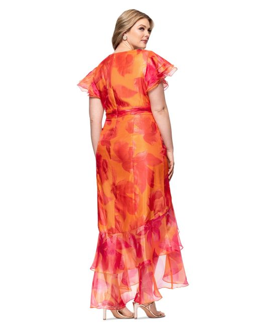 Xscape Red Plus Size Floral-print Chiffon High-low Dress