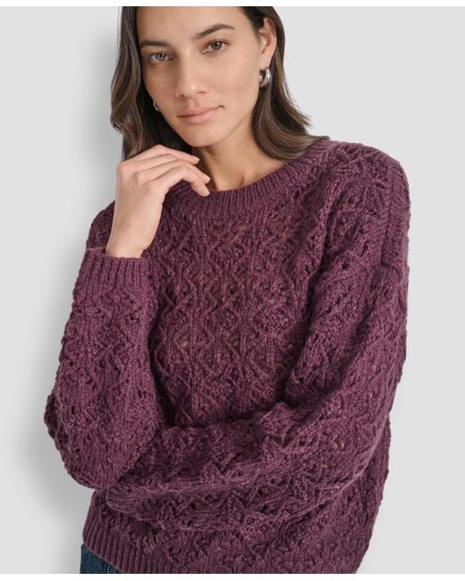 DKNY Purple Pointelle Long Sleeve Sweater