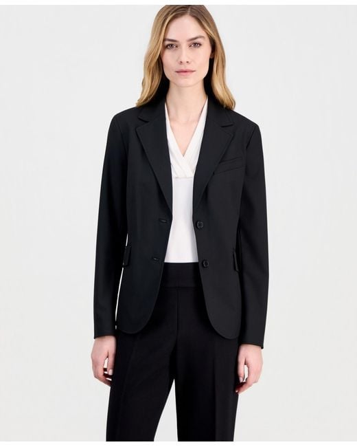Anne Klein Black Bi-stretch Two-button Blazer