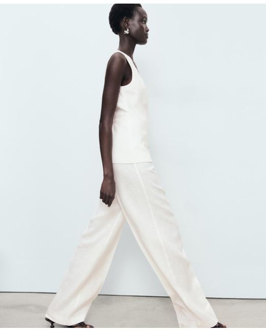 Mango White Suit-style Linen Jumpsuit