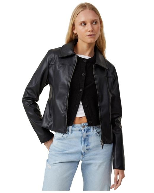 Cotton On Black Minimalist Faux Leather Jacket