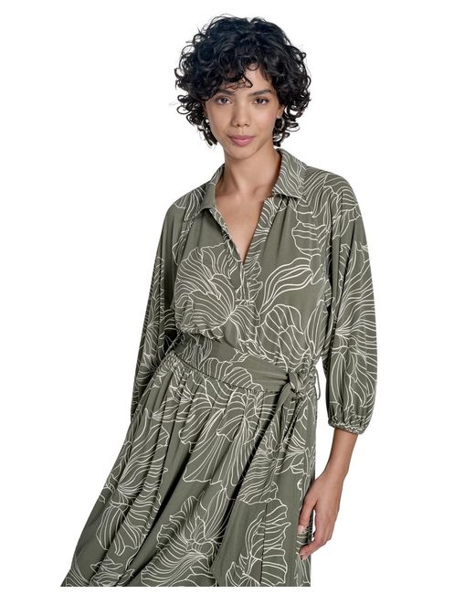 Calvin Klein Green 3/4-sleeve Jersey A-line Dress