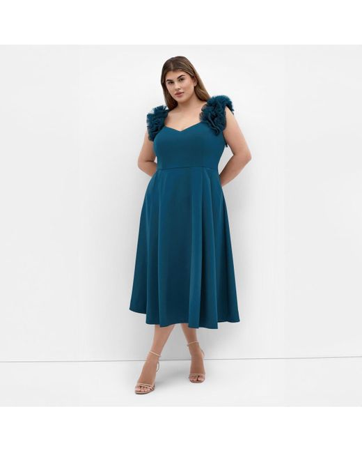 City Chic Blue Plus Size Roselyn Ruffle Tulle Midi Dress