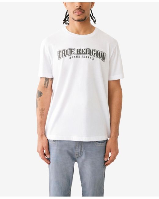 True Religion White Short Sleeve Relaxed Painted Horseshoe Tee for men