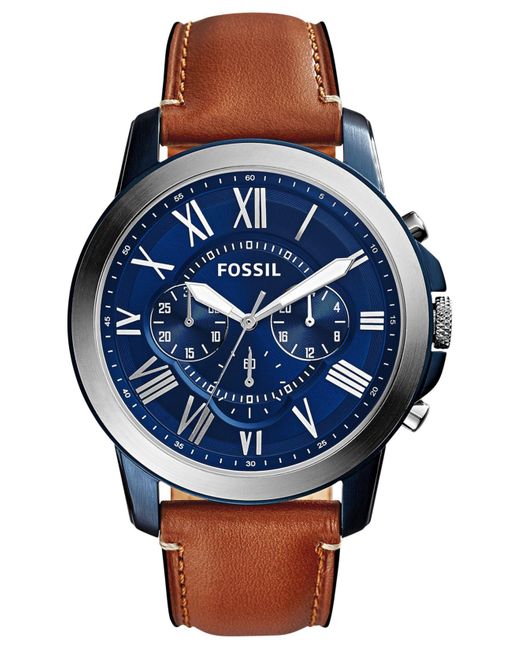Fossil Chronograph Grant Light Brown Leather Strap Watch 44mm for Men - Lyst