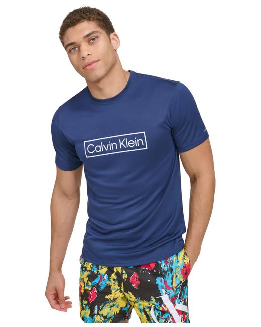 Calvin Klein Blue 4-way Stretch Quick-dry Box Logo-print Rash Guard for men