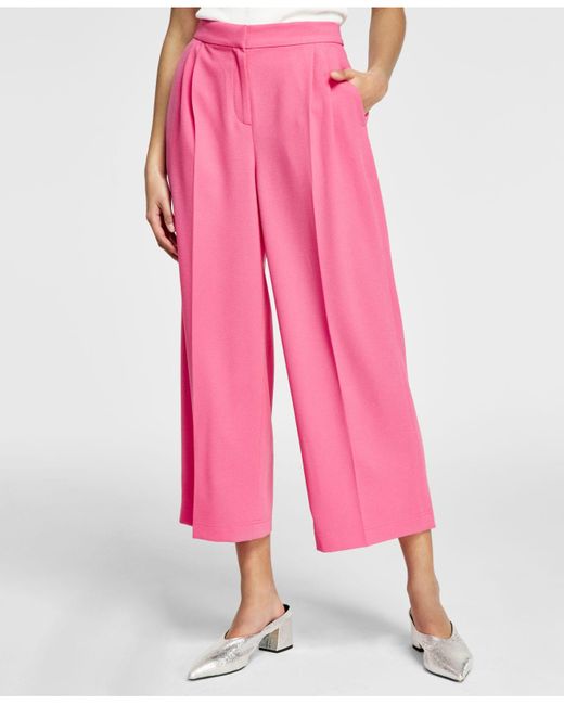 Bar Iii Synthetic Textured Crepe Wide-leg Culotte Pants, Created For ...