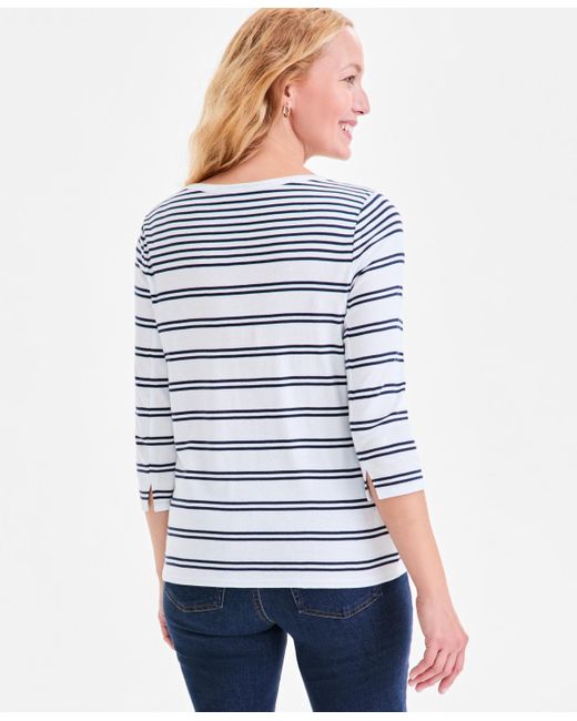 Style & Co. White Printed Pima Cotton 3/4-sleeve Top