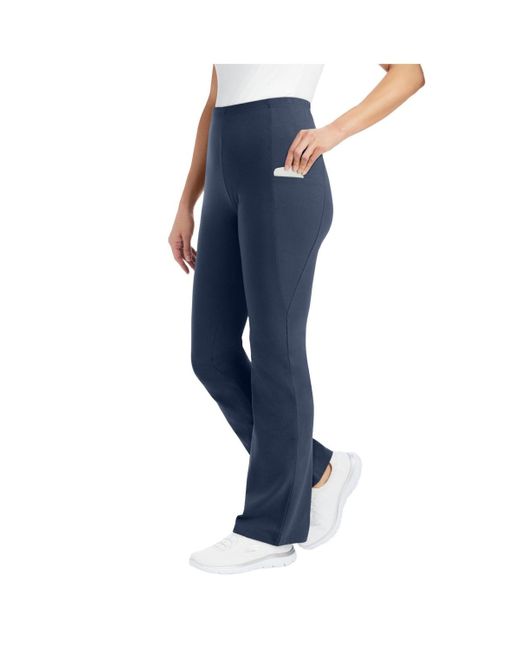 Woman Within Blue Plus Size Tall Plus-size Stretch-cotton Knit Pull-on Bootcut Pocket leggings