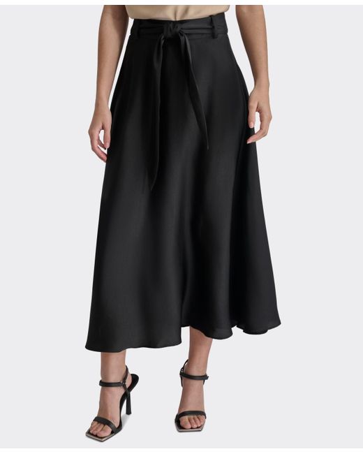 DKNY Black Petite Tie Waist Midi Skirt