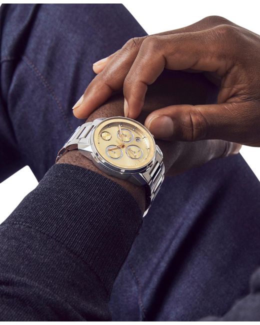Movado Metallic Swiss Chronograph Bold Verso Stainless Steel Bracelet Watch 44mm for men