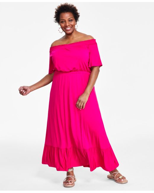 INC International Concepts Pink Plus Size Off-the-shoulder Maxi Dress