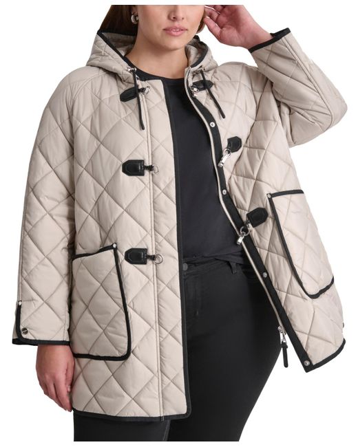 DKNY Plus Size Hooded toggle-front Quilted Coat in Gray | Lyst