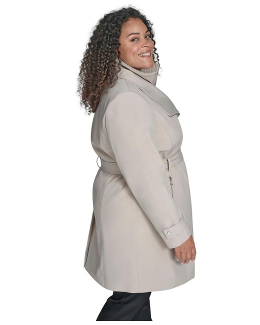 Calvin Klein Gray Plus Size Belted Long-sleeve Wrap Coat